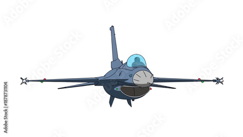 Cartoon F16 fighter jet with missiles on wings