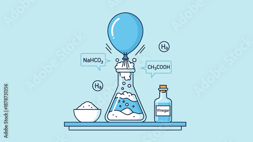 Chemical reaction in flask inflates balloon with baking soda and vinegar
