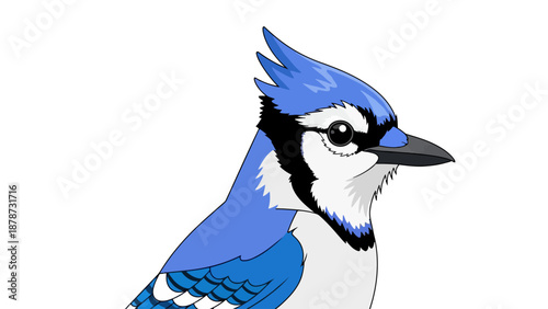 Closeup pixel art of a blue jays head
