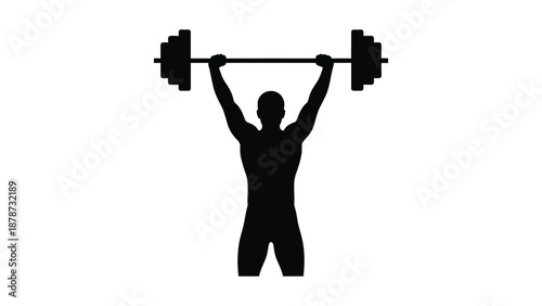 Silhouette of a muscular athlete successfully completing an overhead weightlifting movement demonstrating peak physical strength and dedication to intense fitness training routines.