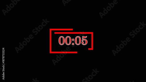 5 Second Digital Countdown Timer with red Neon Frame on Black Background.