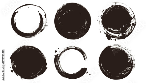다양한 질감과 스타일의 붓 자국 원형 브러시 세트, 디자인 요소로 활용 가능