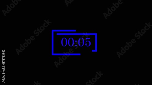 5 Second Digital Countdown Timer with blue Neon Frame on Black Background.