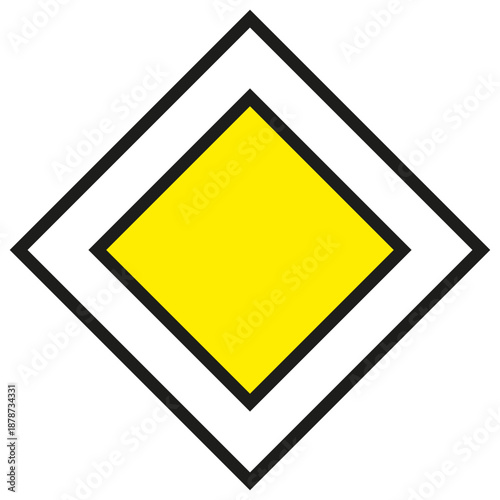Road sign main road yellow diamond with black border For road maps, navigation, infographics.