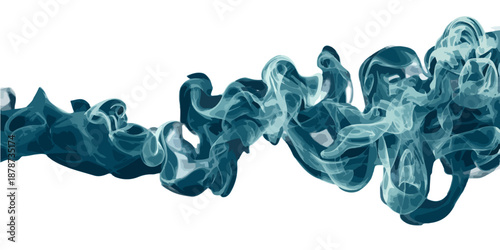 Niebieski dym lub atrament rozprzestrzeniający się dynamicznie na krystalicznie czystym, białym tle.