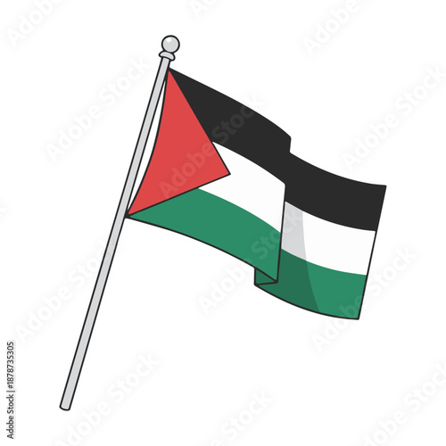 Palestine Flag Waving on Flagpole Isolated Background