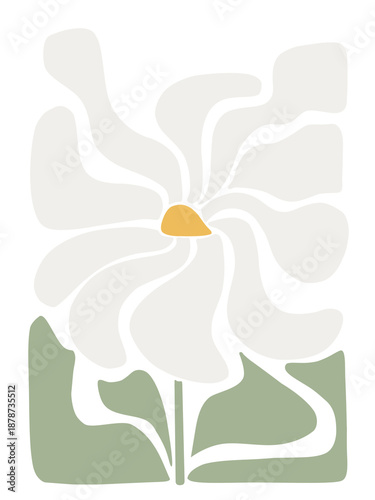 70s Style Retro Abstract White Daisy Flower with Petals on Transparent Background, Hand-painted Digital Floral Graphic Illustration, Vintage Groovy Hippie Aesthetic and Mid-century Modern Art