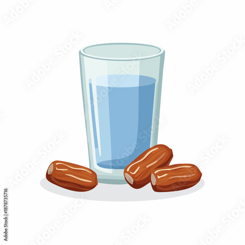 Ramadan Iftar Illustration with Glass of Water and Dried Dates