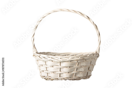 Empty white wicker basket isolated on white background