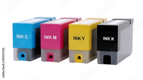 Set of ink cartridges isolated on transparent background