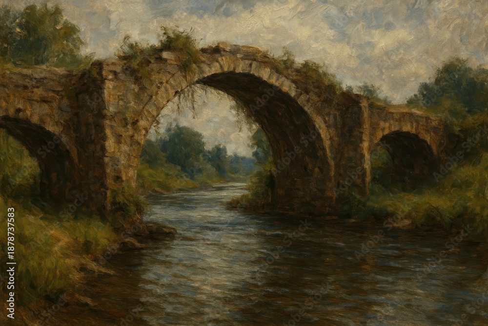 Fototapeta premium Rustic stone bridge landscape background