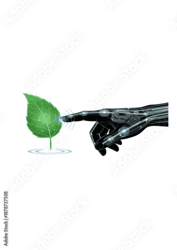 Haptic Feedback Technology Silhouette, Hand Touching Digital Leaf Hologram, Sensory Innovation and Virtual Reality Experience Vector Art