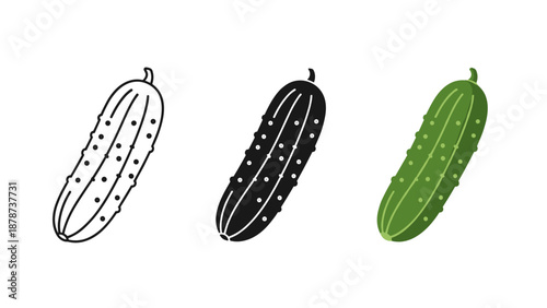 Three cucumbers in different styles on white background