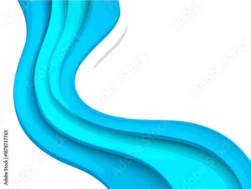 Sfondo astratto blu turchese ondulato con effetto carta ritagliata e spazio bianco trasparente