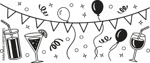 Cartoon sketch of a rain drops vector illustration design set featuring artistic doodle symbols and silhouette icons on a window