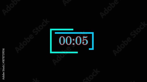 5 Second Digital Countdown Timer with Cyan Neon Frame on Black Background.