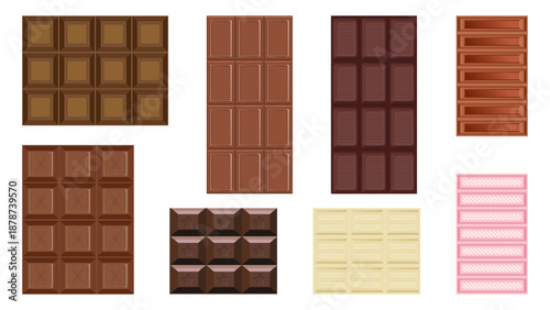 Seamless pattern set of various chocolate bars. Vector illustration.
