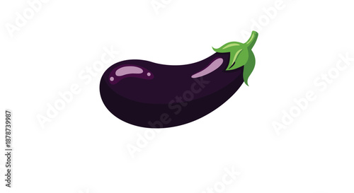 Detailed illustration of a fresh ripe purple eggplant with a green stem isolated on a plain white background for cooking themes.