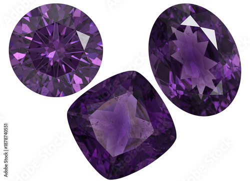 Cuadro en lienzo Purple amethyst quartz gemstones isolated on white