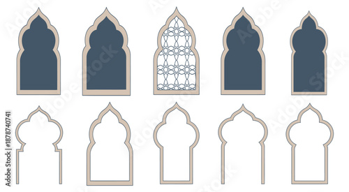 Islamic and Moroccan arch vector collection, traditional ornate designs, cultural artwork, architectural visuals, decorative layouts, Islamic-inspired design elements for creative projects.