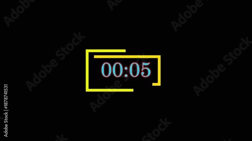 5 Second Digital Countdown Timer with Yellow Neon Frame on Black Background