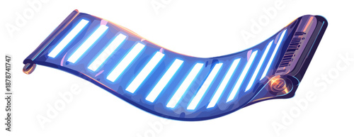 Panel flexible de diodos emisores de luz azul brillante, tecnología OLED moderna con fondo transparente.