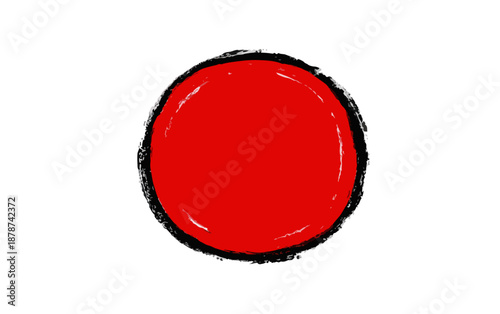 Símbolo dibujado a mano del círculo rojo de la bandera de Japón con fondo blanco y borde áspero.