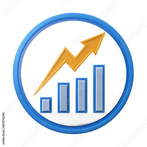 An image featuring a blue circular background with an upward trending arrow and increasing bar graphs, symbolizing growth, progress, and success.