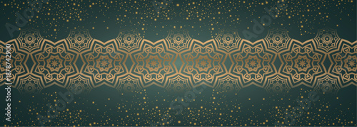 Islamic style abstract background with luxurious ornaments and shining gold dots. Background with combination of sparkling gold lines. Vector illustration EPS. 4
