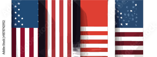 Diseño gráfico de la bandera de Estados Unidos en franjas verticales con fondo transparente.
