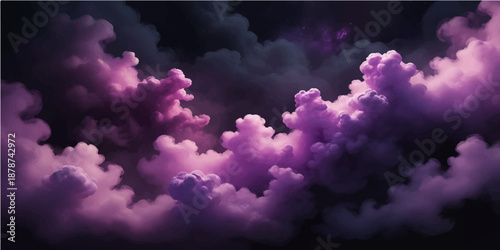 Vibrant abstract background featuring fluffy white clouds across a bright blue summer sky where soft sunlight meets a dark gathering storm for a dramatic natural atmosphere