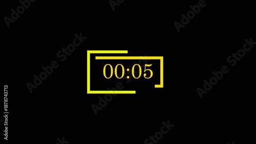 5 Second Digital Countdown Timer with Yellow Neon Frame on Black Background