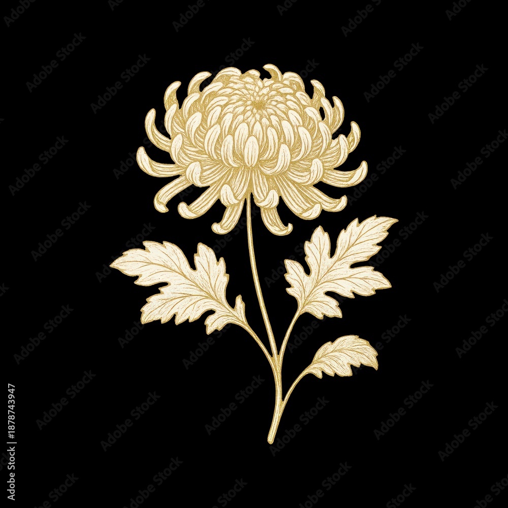 Fototapeta premium Elegant golden chrysanthemum floral design.