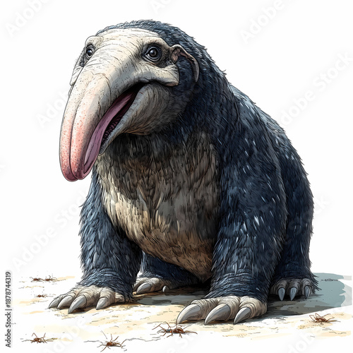 Close up portrait of a wild Anteater with a large beak and white feathers isolated on white background