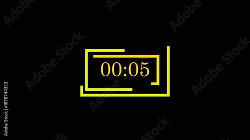 5 Second Digital Countdown Timer with Yellow Neon Frame on Black Background.
