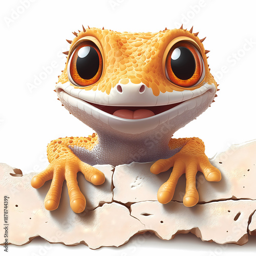 A cute and happy Orange lizard toy isolated on white is a funny plastic amphibian illustration of wildlife nature featuring bright orange accents similar to a cartoon lizard or reptile gecko