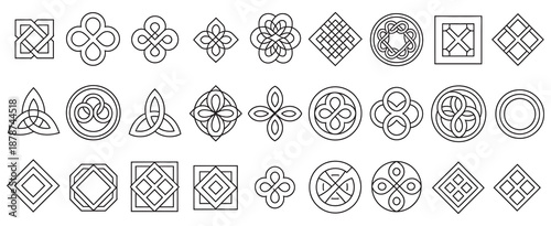 Celtic ornamental corner vector set, Irish knot frames, medieval decoration elements, detailed illustrations, traditional art motifs, decorative design, vintage style graphics.