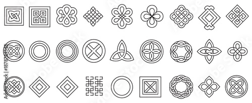 Celtic ornamental corner set, featuring Irish knot border frames, medieval decorative elements, detailed vector illustrations, vintage design, traditional art symbols.