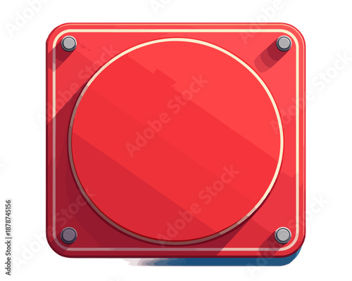 Placa de aviso quadrada vermelha com círculo central vazio para texto ou ícone, fundo transparente.