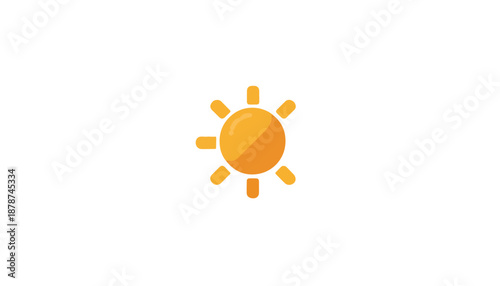 Ícone simples de sol laranja brilhante com raios, isolado em fundo branco, recurso gráfico transparente.