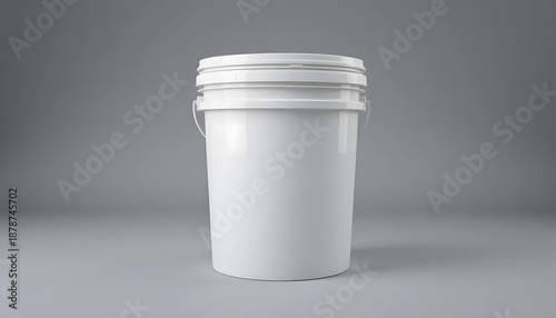 White plastic utility bucket with lid and handle, perfect for storage or industrial use. 5 gallon bucket