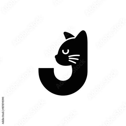 A minimalist design with a cat silhouette incorporated into the letter j