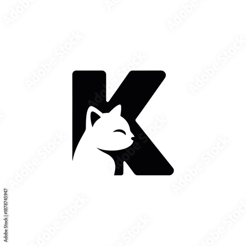 A minimalist design with a cat silhouette incorporated into the letter k