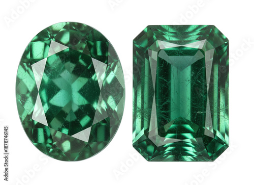 Obraz na plátně Green emerald gemstones oval and rectangular cut