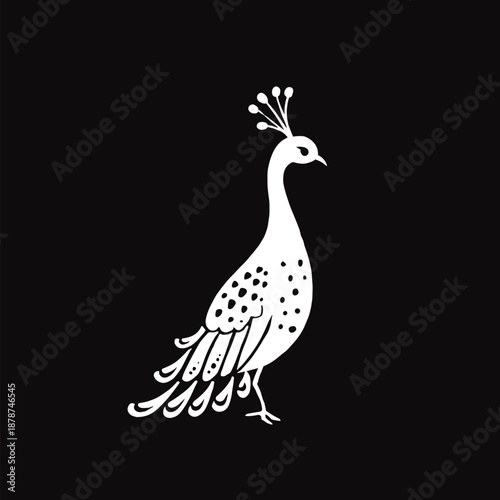 guinea fowl. guinea fowl simple black and white line art vector logo