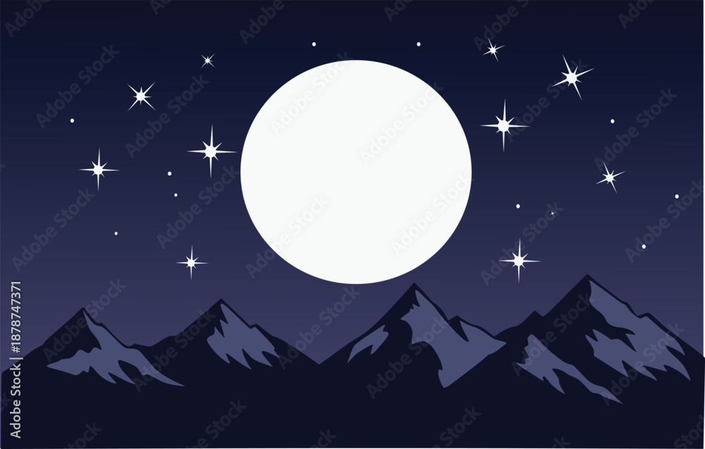 Obraz premium Full Moon Over Mountain Range at Starry Night