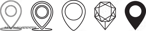 A collection of location pin and gemstone icons illustrating navigation and valuable points Vector