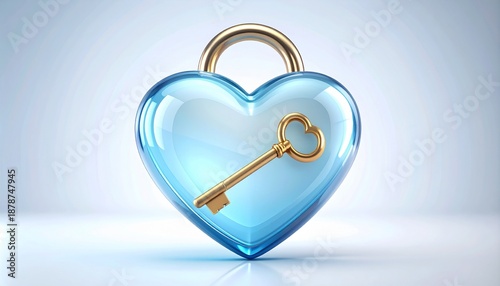 Heart shaped lock with golden key symbolizing love and security