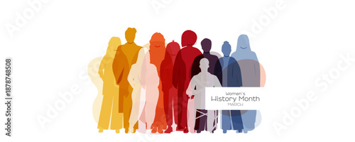 Women's History Month banner. Silhouettes of different women together.