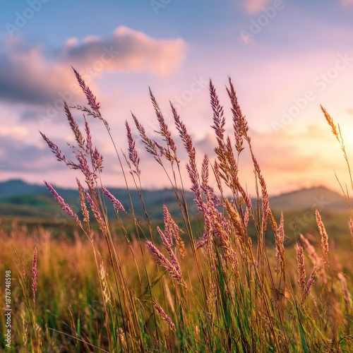 Wild Grass at Sunrise Golden Field Landscape Peaceful Nature